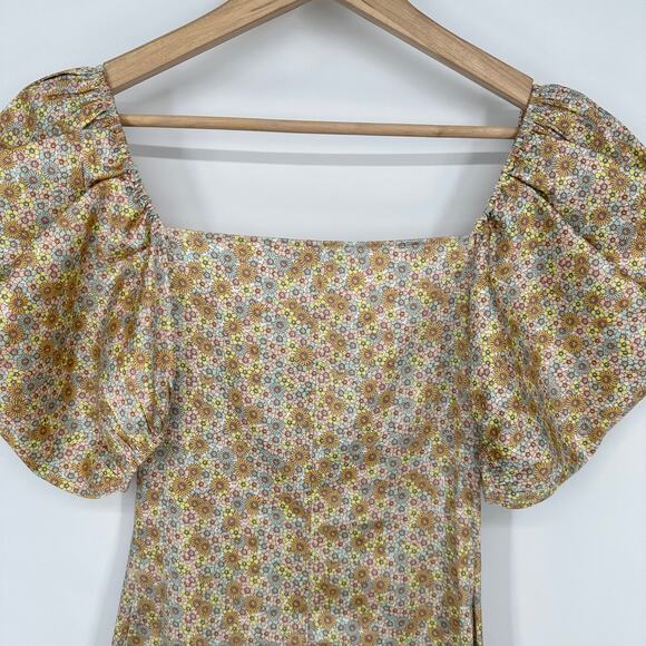 ZARA Satin Effect Floral Puff Sleeve Mini Dress V-Neck Bustier Balloon Sleeve - Picture 11 of 14